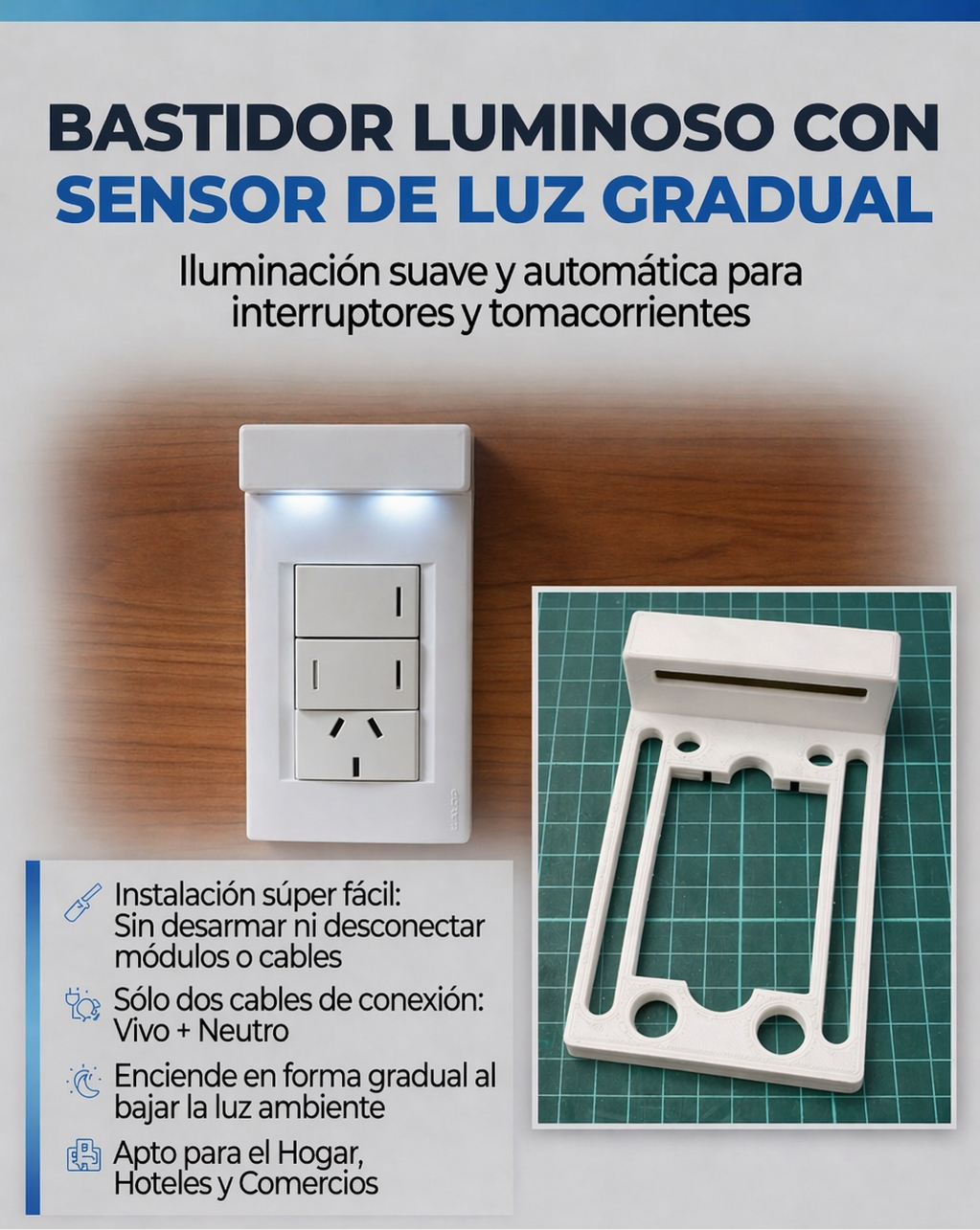 Bastidor Luminoso deWilloW con sensor de luz gradual automático para interruptores y tomacorrientes